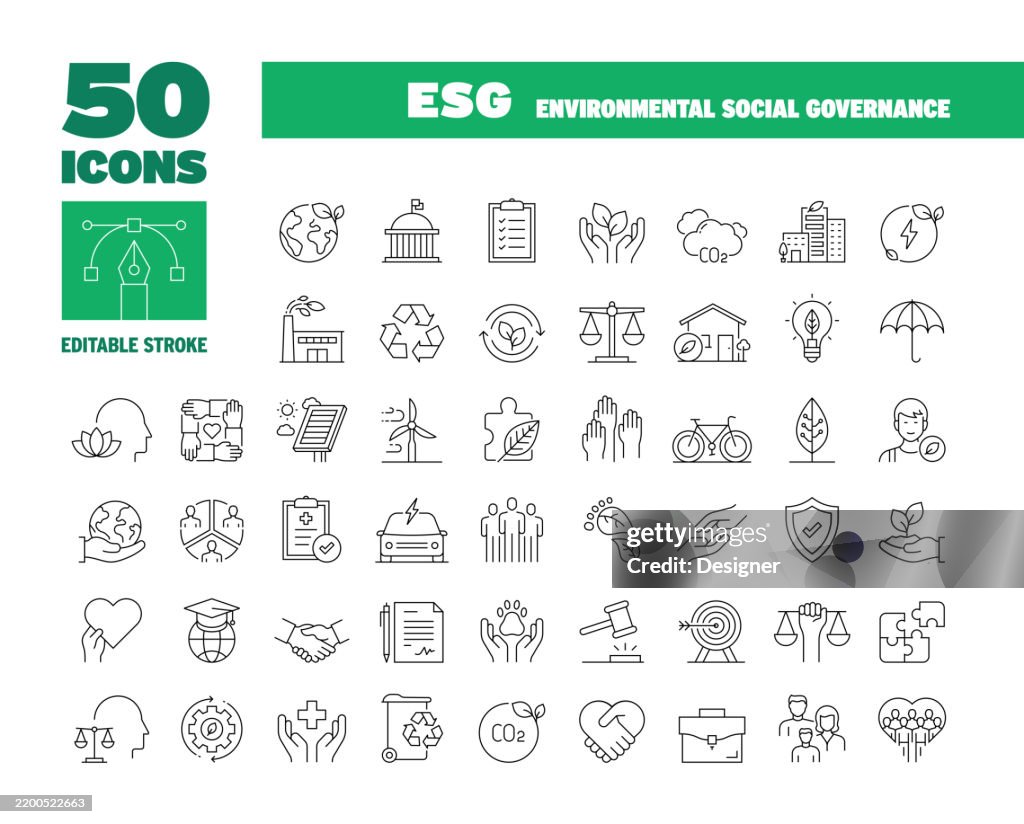 Simple ESG Line Icon Set. Ecology, Environment, Social, Governance