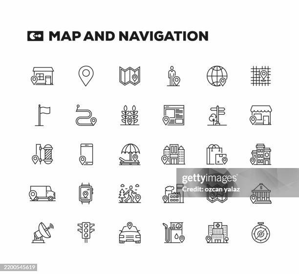 map and navigation wealth related line icons set. editable stroke. - house sketch stock illustrations