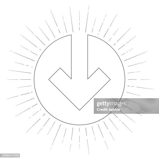 down arrow. line icon with sunbursts on white background - pointing down white background stock illustrations