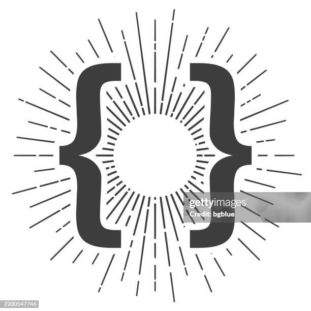 brackets symbol. icon with sunbursts on white background - parenthesis stock illustrations