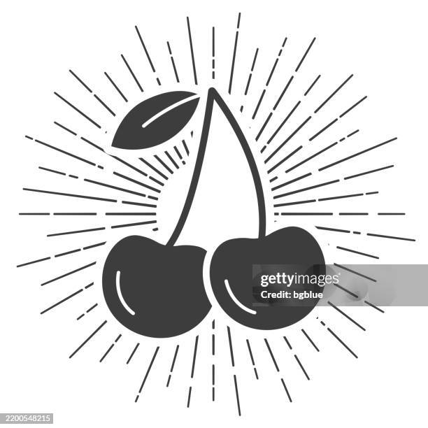 cherry. icon with sunbursts on white background - black cherry stock illustrations