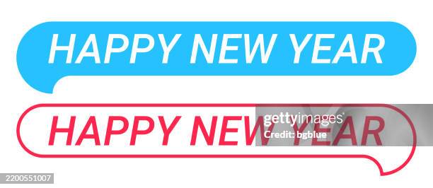 happy new year - blue and red speech bubble on white background - year review stock illustrations