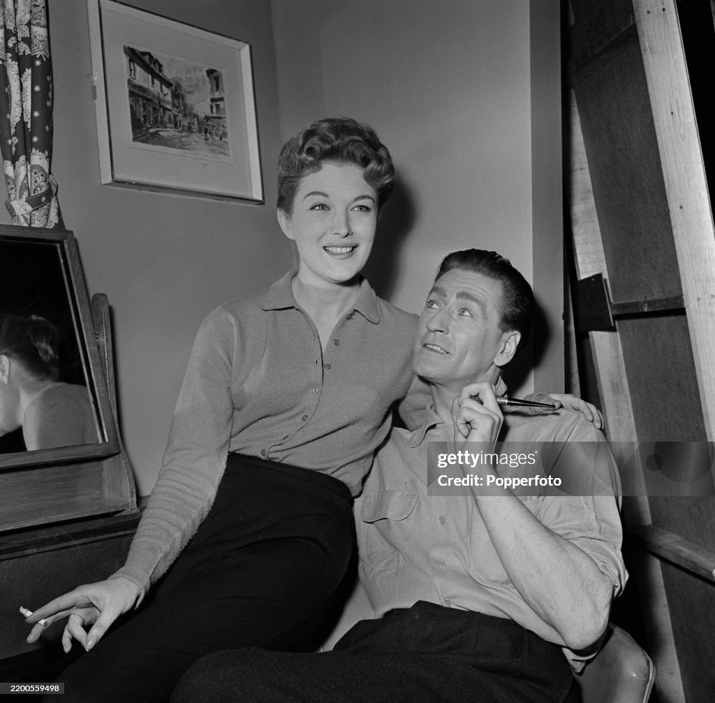 Tane Rolfe Actor American actress Anne Kimbell and English actor Guy Rolfe on set ...