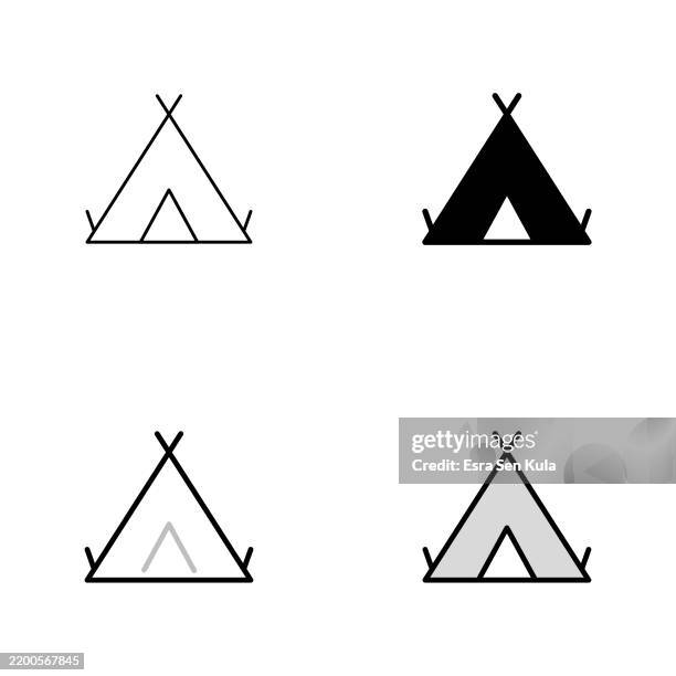 tent icon design in four styles with editable stroke. line, solid, flat line, and duotone line. suitable for web page, mobile app, ui, ux, and gui design. - camp fire white background stock illustrations