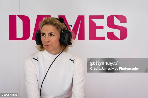 The Iron Dames Porsche driver Rahel Frey, of Switzerland in the pits at the Official WEC Prologue at Losail International Circuit on February 22,...