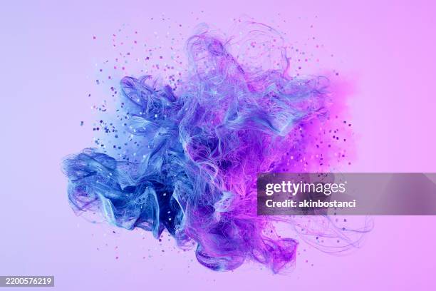 abstrakte wellenlinien mit partikeln, chaotisch fließende dünne drähte, künstliche intelligenz und big-data-konzept - folgen bewegungsaktivität stock-fotos und bilder