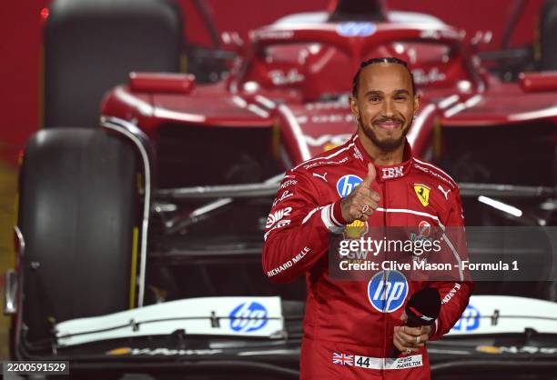 Lewis Hamilton of Great Britain and Scuderia Ferrari looks on during F1 75 Live at The O2 Arena on February 18, 2025 in London, England.