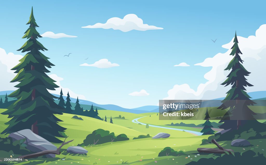 Idyllic Landscape With River And Hills