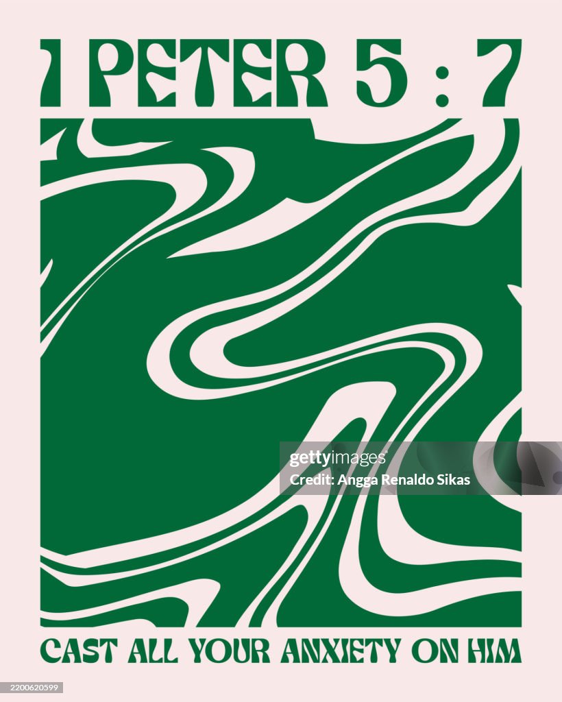 Bible words about anxiety groovy typography with liquid wavy shapes graphics for poster, t shirt and various print products