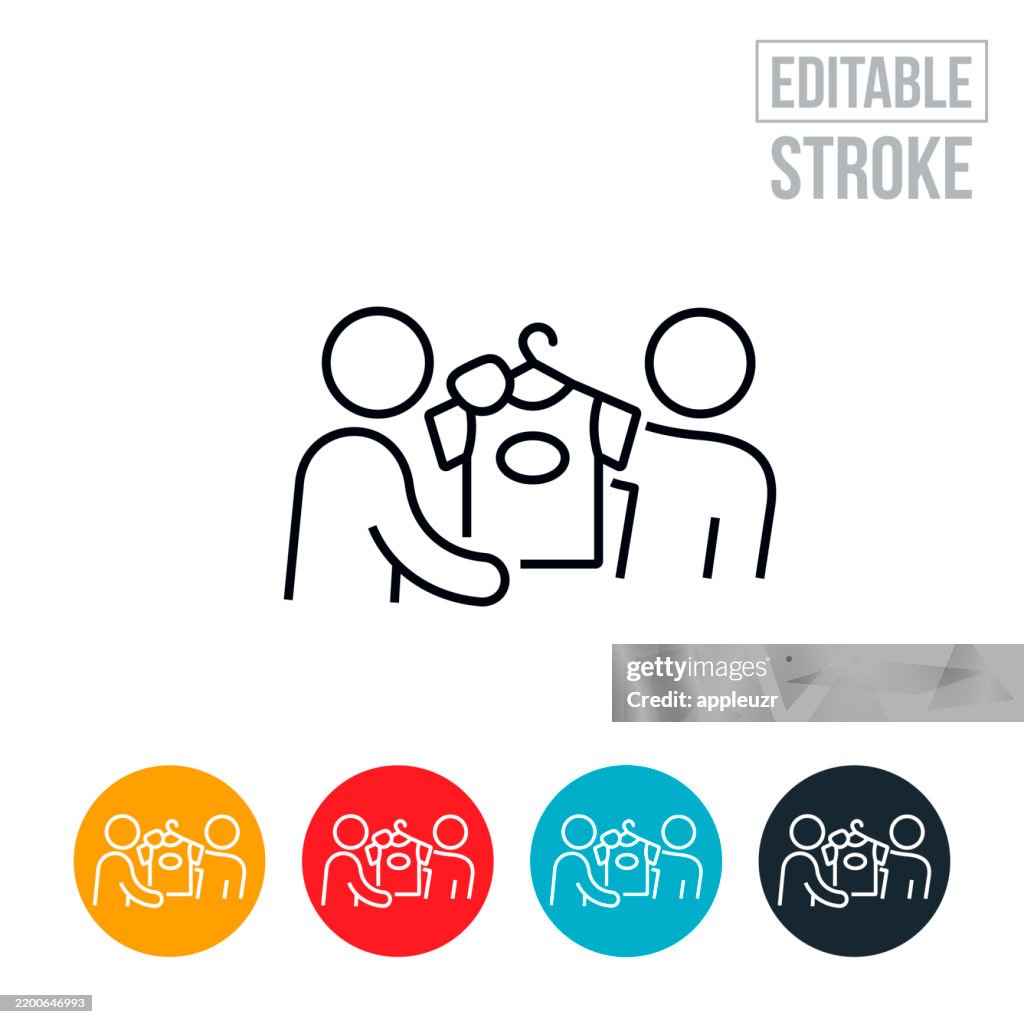 Retail Associate Giving A Customer A Shirt Thin Line Icon - Editable Stroke