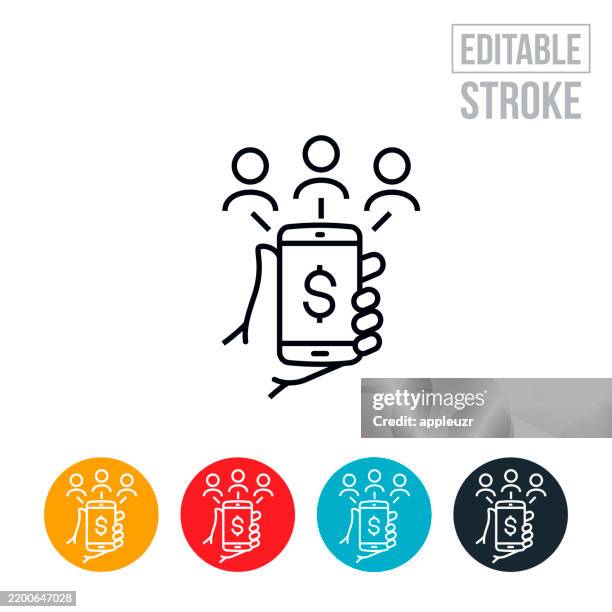 payment to others using a smartphone thin line icon - editable stroke - beneficiary stock illustrations