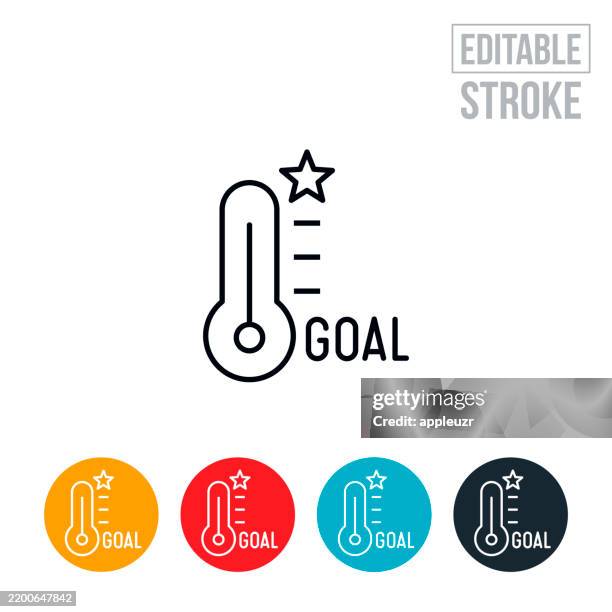 goal meter thin line icon - editable stroke - thermometer goal stock illustrations