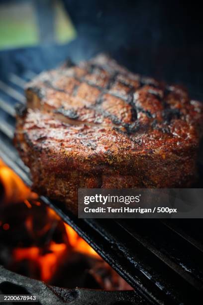 close-up of meat on barbecue grill,ontario,canada - mode de cuisson des aliments photos et images de collection