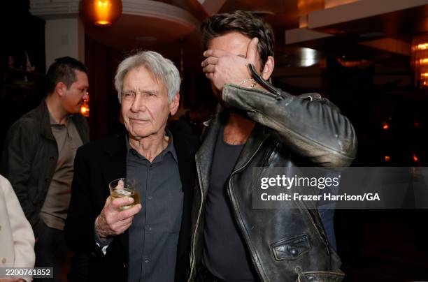 Harrison Ford and Brandon Sklenar attend the Los Angeles Premiere of Paramount+ Series "1923" After Party at Delilah on February 19, 2025 in West...