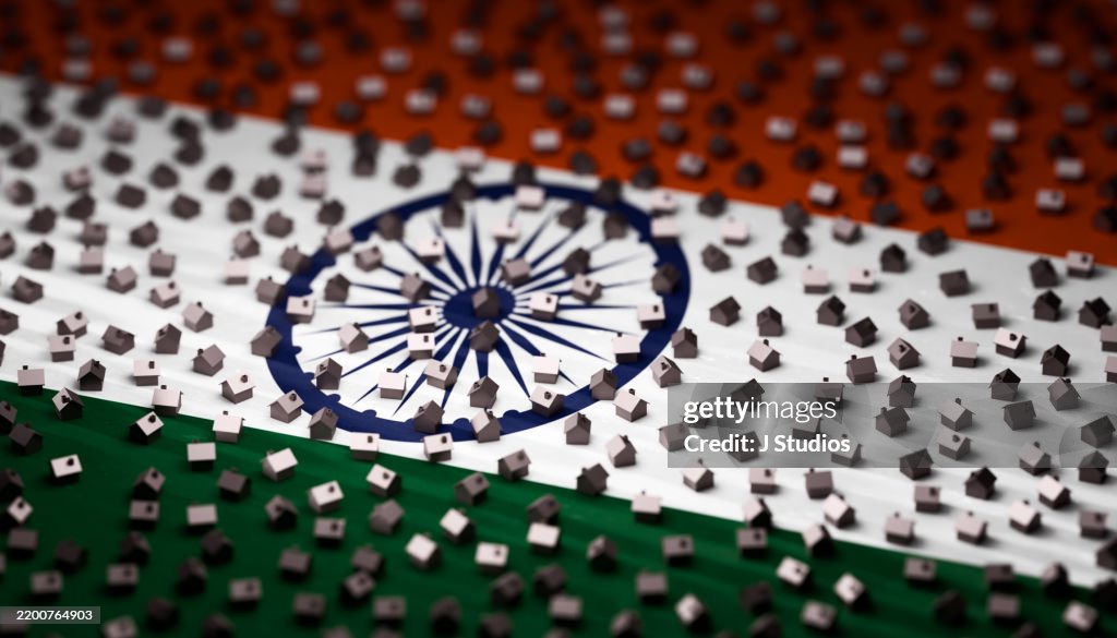 Metallic House Symbols on Indian Flag Background