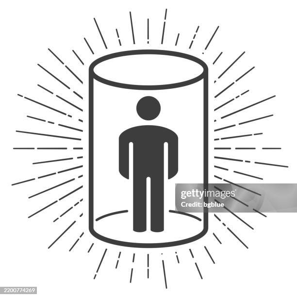 ilustraciones, imágenes clip art, dibujos animados e iconos de stock de persona puesta en aislamiento. icono con rayos de sol sobre fondo blanco - espacio reducido