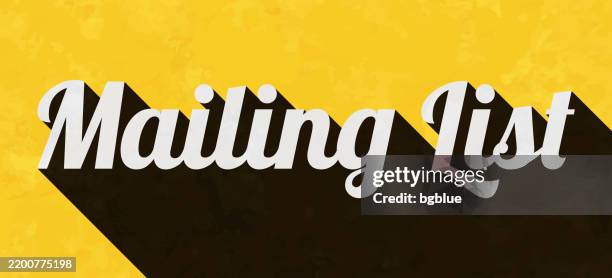 mailing list - text with long shadow on textured yellow background - mailing list stock illustrations