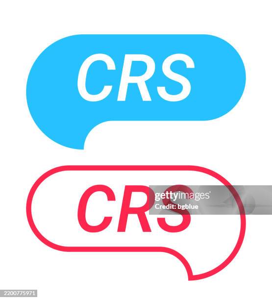 crs - common reporting standard - blue and red speech bubble on white background - chrome font stock illustrations