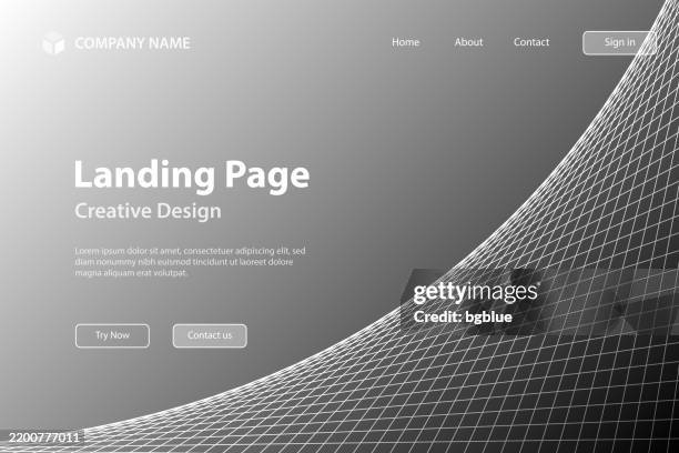landingpage-vorlage - grauer geometrischer hintergrund mit gebogenem 3d-raster - cool-simple-websites stock-grafiken, -clipart, -cartoons und -symbole