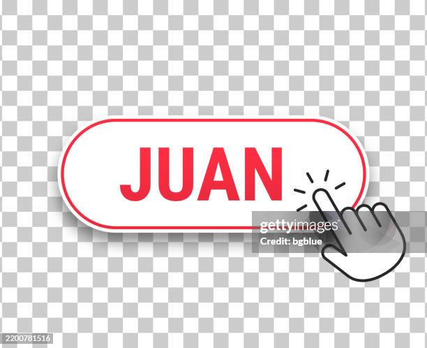 juan - male name - 3d click web button with hand cursor on blank background - hand pushing button stock illustrations