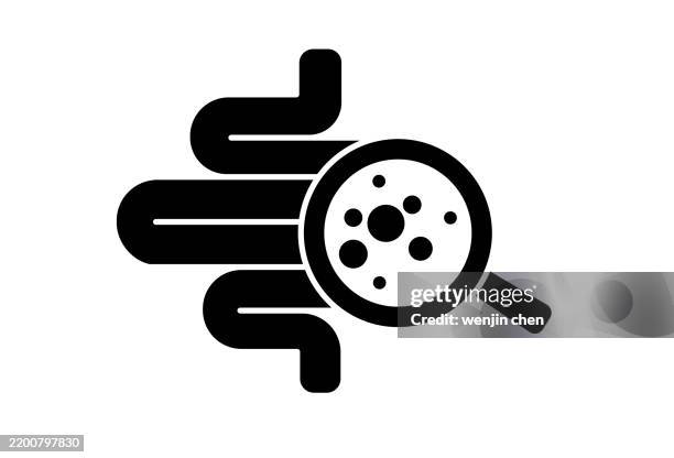 magnifying glass with intestine icon, - colon cancer stock illustrations