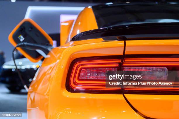 View at rear taillight of Dodge Charger Daytona 2024 presented at the 2025 Canadian International AutoShow.
