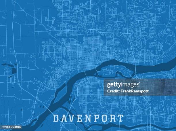 davenport ia city vector road map blue horizontal - moline illinois stock illustrations