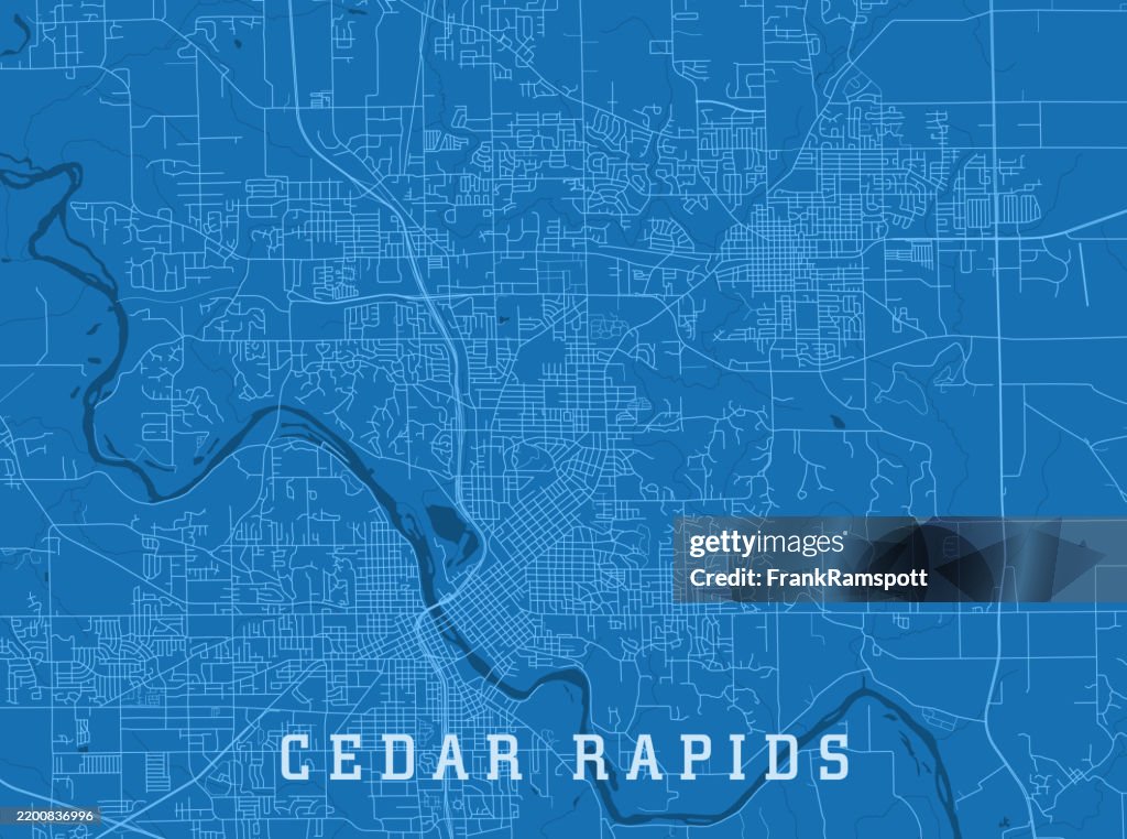 Cedar Rapids IA City Vector Road Map Blue Horizontal
