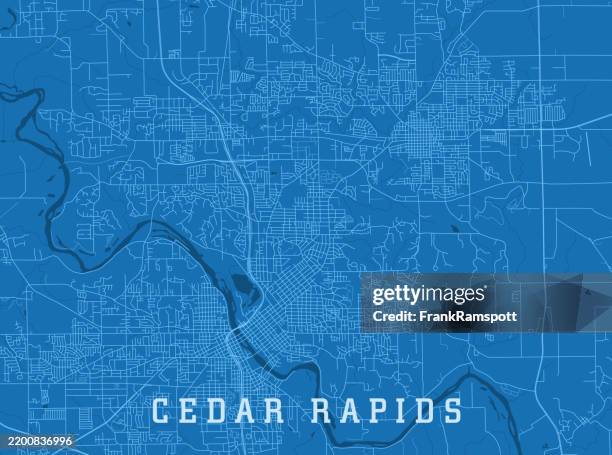 cedar rapids ia city vector road map blue horizontal - cedar rapids iowa stock illustrations