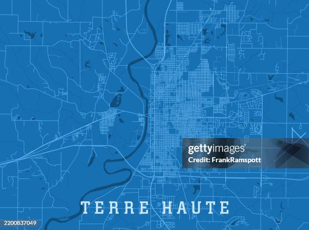 terre haute in city vector road map blue horizontal - terre haute indiana stock illustrations