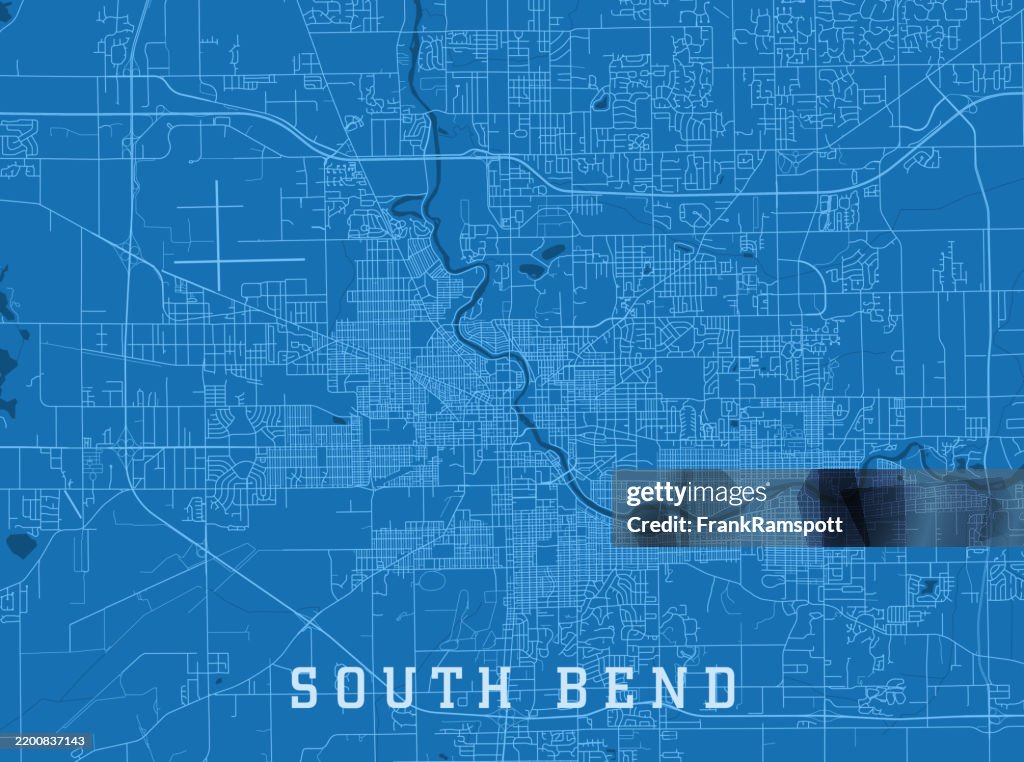 South Bend IN City Vector Road Map Blue Horizontal
