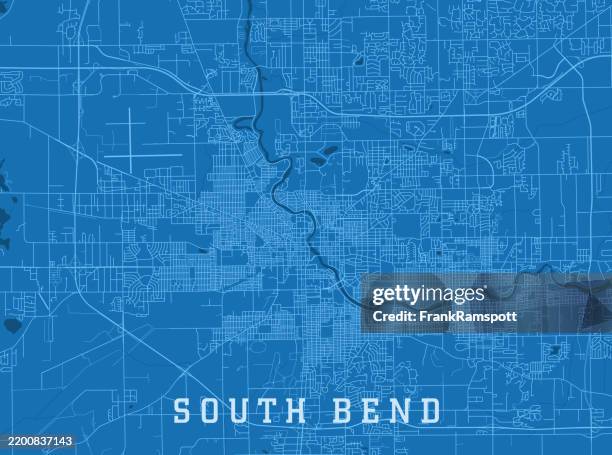 south bend in city vector road map blue horizontal - south bend indiana stock illustrations