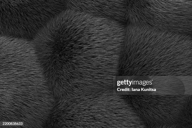 black fluffy fur background. 3d cozy pattern. empty backdrop for text, design element, copy space. - fur stock pictures, royalty-free photos & images