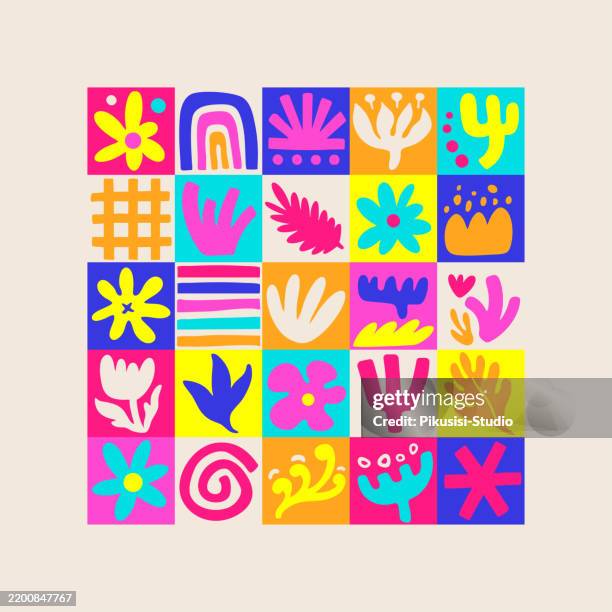 vibrant abstract floral pattern - half circle stock illustrations