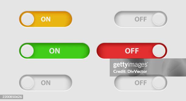on and off toggle switch buttons vector set - toggle switch stock illustrations