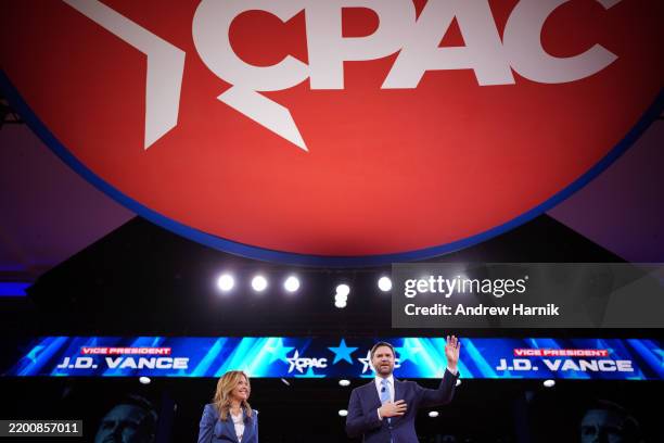 Vice President JD Vance speaks during an interview with political commentator Mercedes Schlapp at the Conservative Political Action Conference at the...