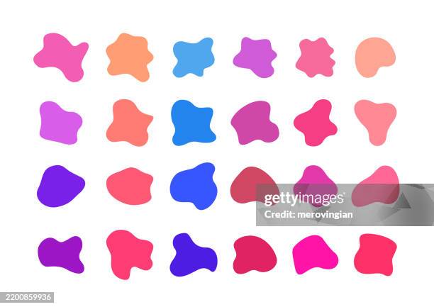 ilustraciones, imágenes clip art, dibujos animados e iconos de stock de formas irregulares y aleatorias. siluetas abstractas de manchas, manchas de tinta y guijarros, elementos de splodge amorfos líquidos - contorno