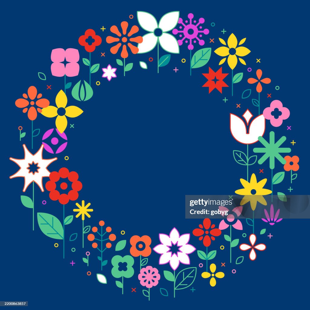 Abstract Geometric Wreath, Flower Frame in Circle Background