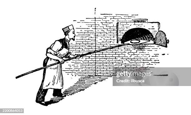 bakers' peel - pizza illustration vintage stock illustrations