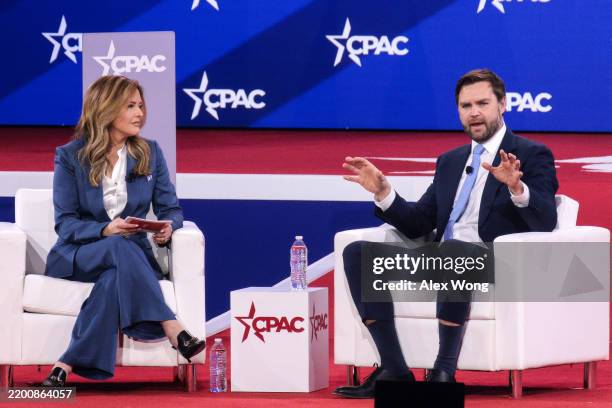 Vice President JD Vance speaks during an interview with political commentator Mercedes Schlapp at the Conservative Political Action Conference at the...