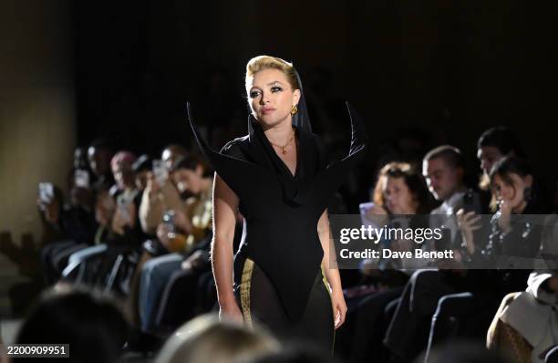 Florence Pugh walks the runway at the Harris Reed AW25 Show during London Fashion Week on February 20, 2025 in London, England.