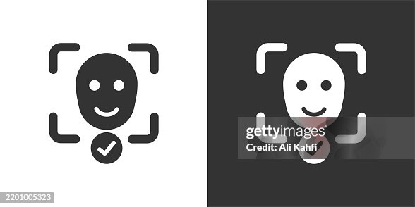 Face recognition glyph solid icon. Black and white icon series. Perfect pixel isolated on white and black background Face recognition glyph solid icon. Black and white icon series. Perfect pixel isolated on white and black background