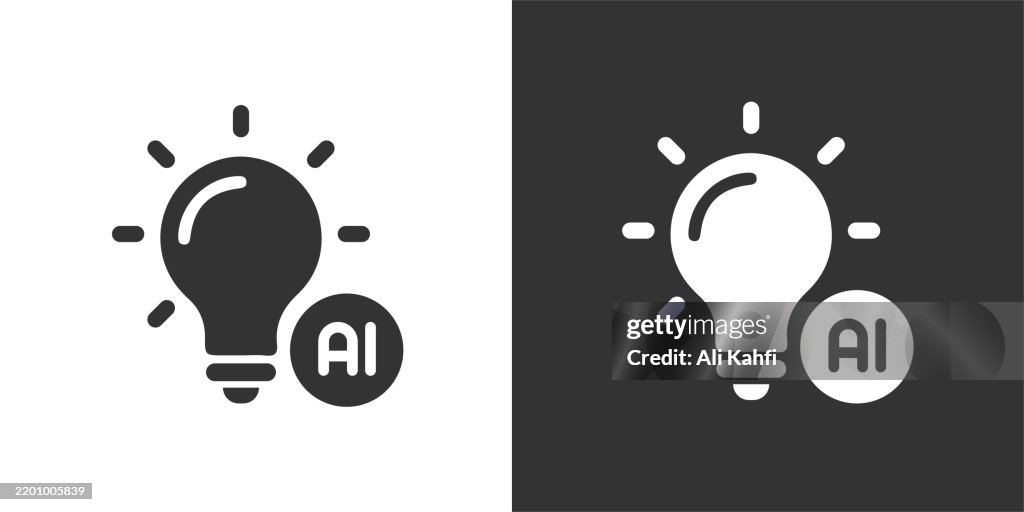 AI Development glyph solid icon. Black and white icon series. Perfect pixel isolated on white and black background