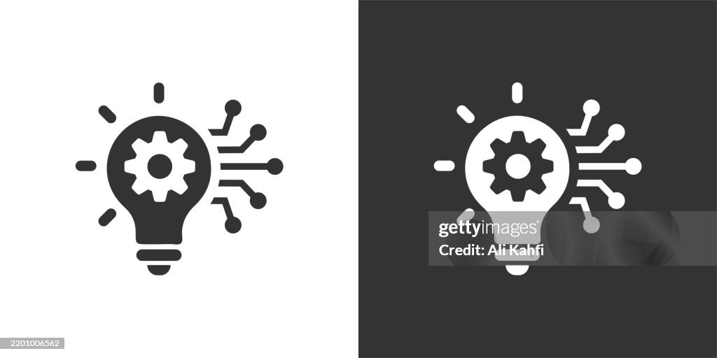 AI Generative glyph solid icon. Black and white icon series. Perfect pixel isolated on white and black background