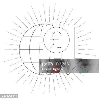 Pound rate decrease. Line icon with sunbursts on white background Pound rate decrease. Line icon with sunbursts on white background