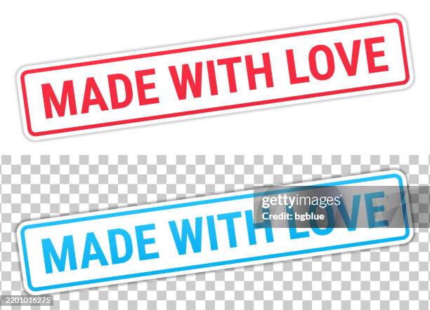 made with love - red and blue labels on blank background - make a image with transparent background stock illustrations