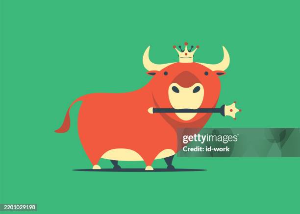 king of bull in crown and holding sceptre - royal scepter stock illustrations