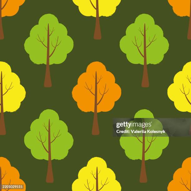 seamless pattern with colorful trees in autumn - orange tree stock illustrations