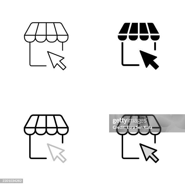 online store icon design in four styles with editable stroke. line, solid, flat line, and duotone line. suitable for web page, mobile app, ui, ux, and gui design. - boutique stock illustrations