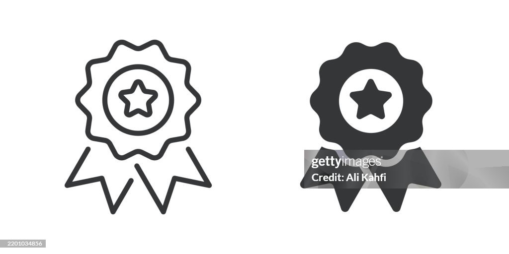 Quality badge thin line and glyph solid icon. Editable stroke and perfect pixel isolated on transparent background